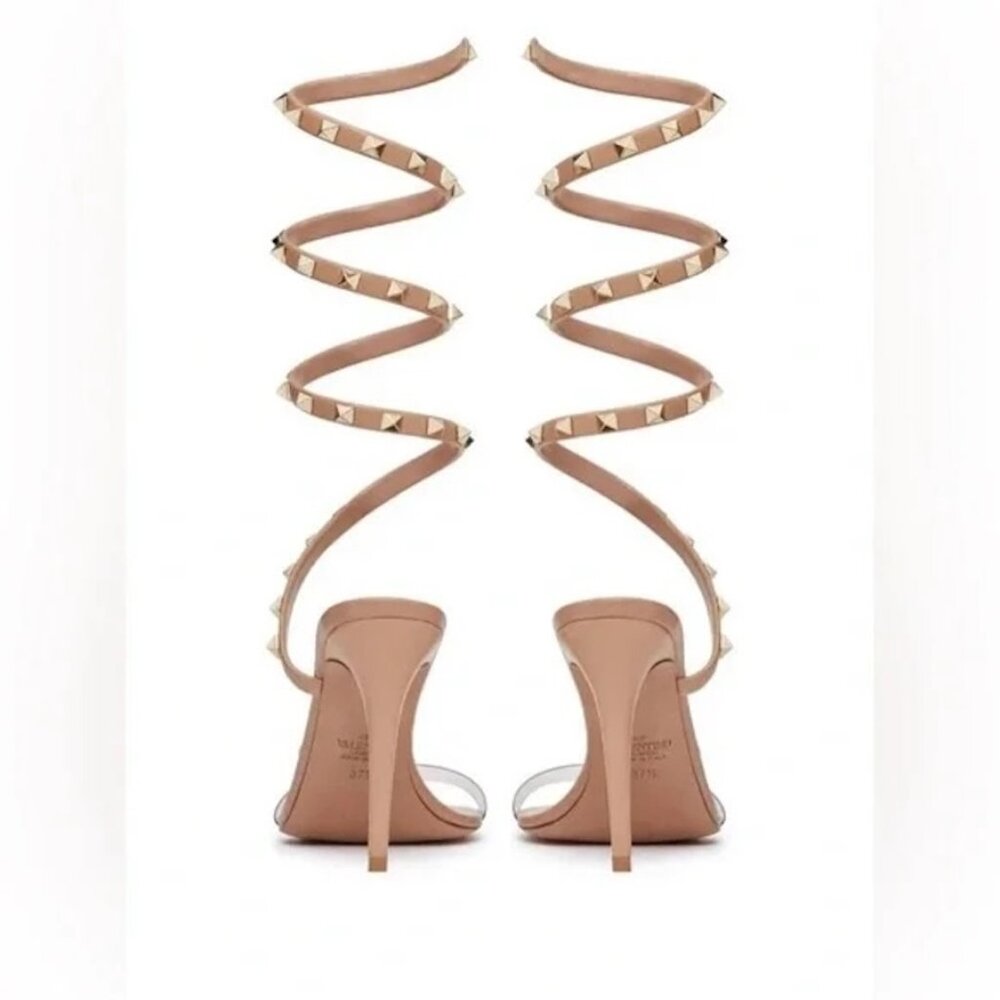 Valentino Rockstud Studded PVC Leather Wrap Strap Heels Sandals Shoes - Picture 4 of 16